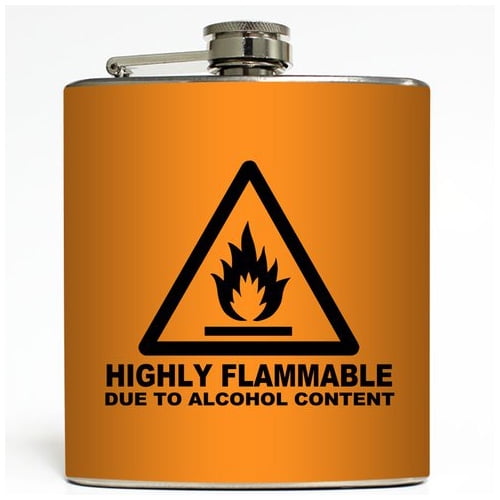 Highly Flammable Orange Liquid Courage Flasks 6 oz. Stainless Steel Flask