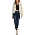 thumbnail image 2 of Abrigo de piel sintética recortado para mujer, chaqueta de invierno de moda, frente abierto, solapa con muesca, manga larga, abrigo esponjoso, talla M, caqui claro, 2 of 6