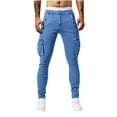 thumbnail image 2 of Qepwscx Men's Jean Joggers Denim Stretch Cargo Pants Streetwear Sweatpant Jeans with Drawstring Elastic Waist Lightweight Casual Jogging Pants with Pockets, 2 of 9