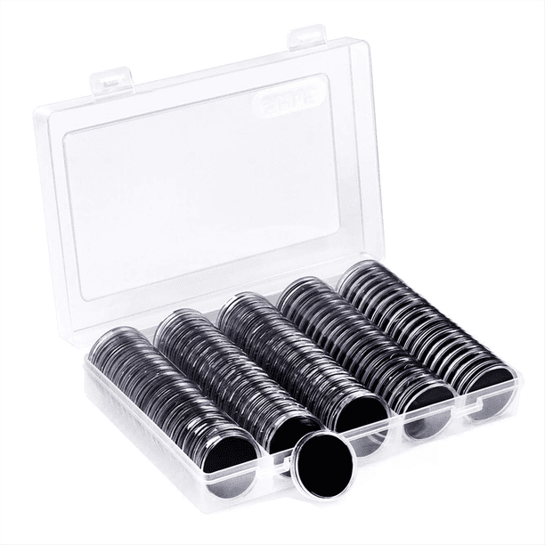 100 cápsulas para monedas de 30 mm y 5 tamaños (17/20/25/27/30 mm), estuche protector para monedas con caja organizadora de almacenamiento