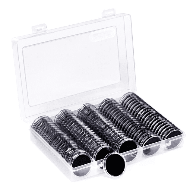 100 cápsulas para monedas de 30 mm y 5 tamaños (17/20/25/27/30 mm), estuche protector para monedas con caja organizadora de almacenamiento