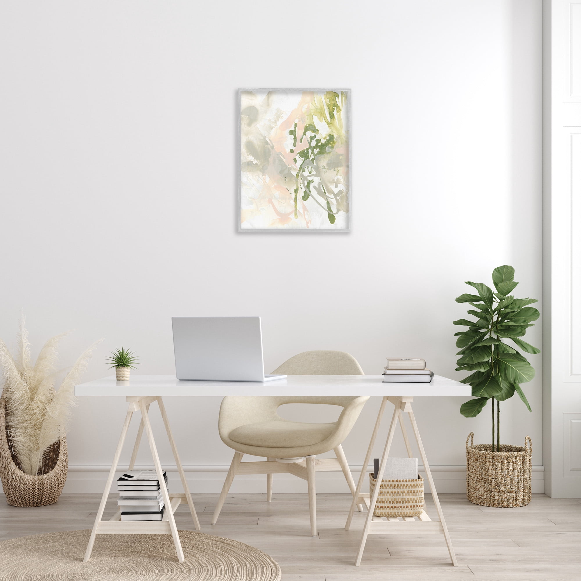 Stupell Industries Abstract Green & Beige Abstract Painting Gray Framed Art Print Wall Art, 24 x 30