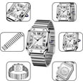thumbnail image 6 of Unisex Classic Square Roman Numerals Silver Analog Waterproof Watches for Women Men Stainless Steel Strap Date Display Casual Wristwatch, 6 of 6