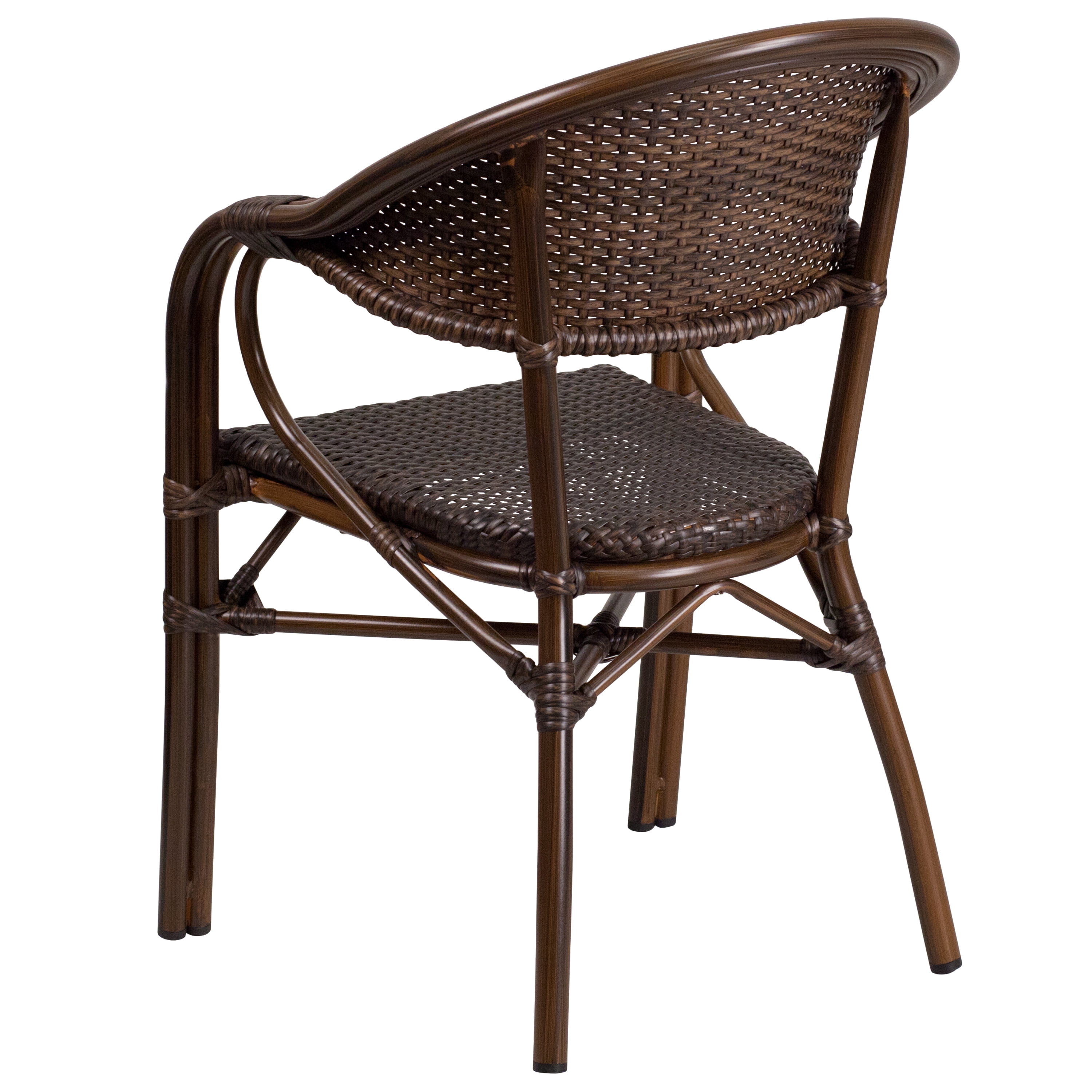 Emma + Oliver Cocoa Rattan Patio Chair with Bamboo-Aluminum Frame