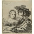 thumbnail image 2 of Rembrandt van Rijn 12x13 Gold Ornate Wood Frame and Double Matted Museum Art Print Titled - Self-Portrait with Saskia (1636), 2 of 4