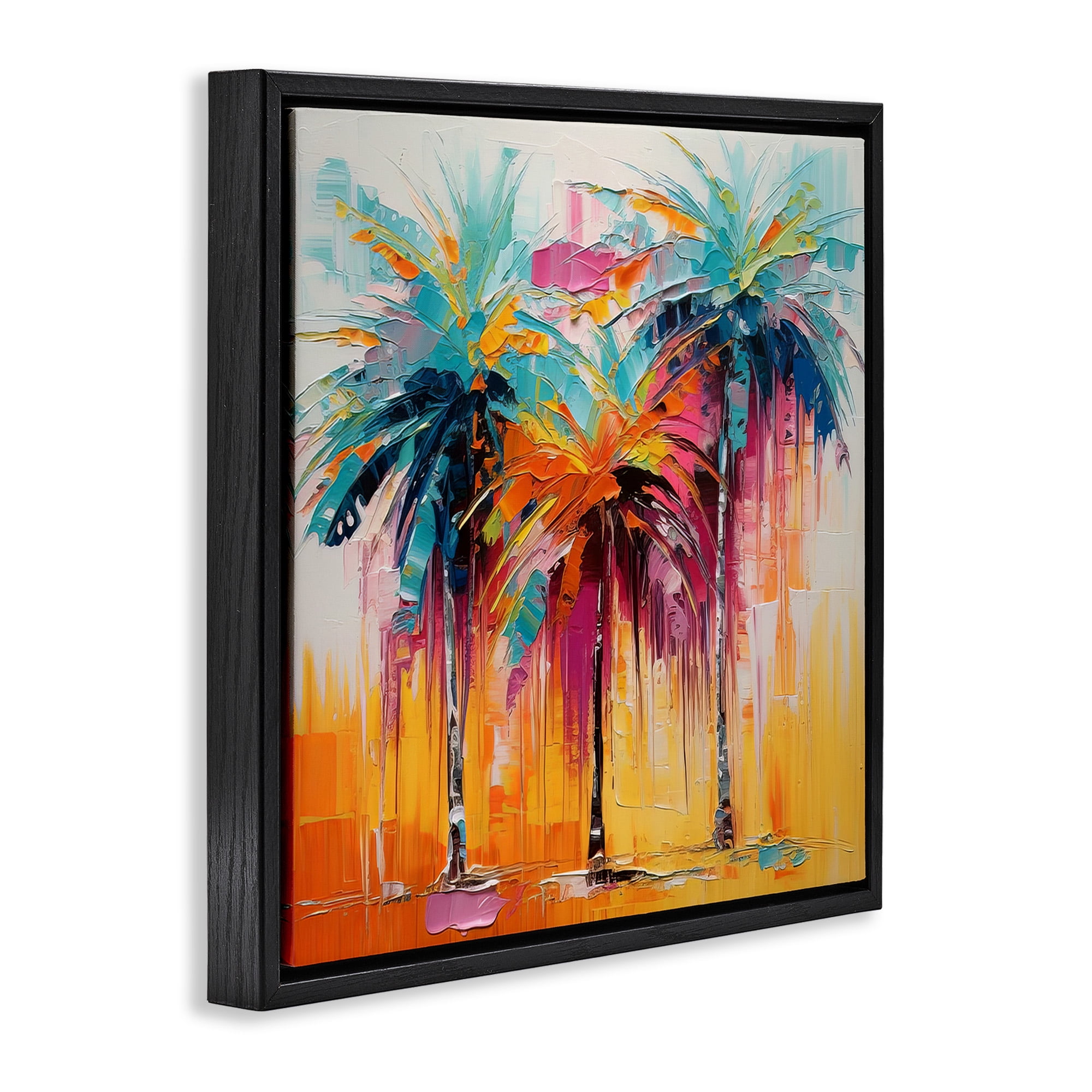 Stupell Industries Vivid Modern Palms Botanical & Floral Painting Black Floater Framed Canvas Art Print Wall Art, 25 x 25