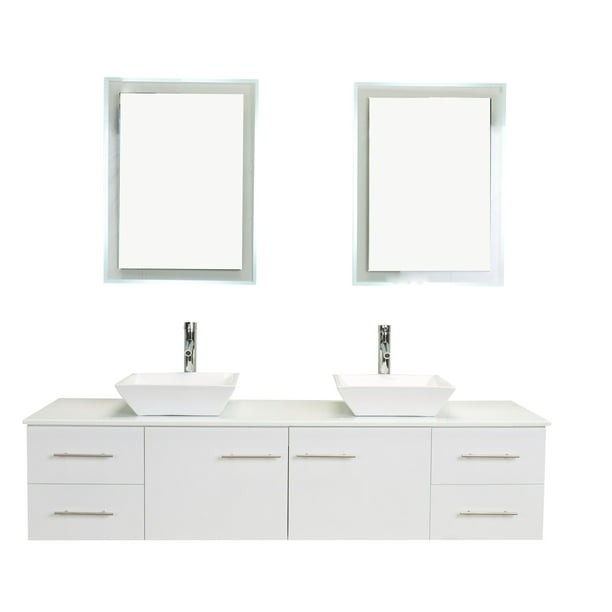 Totti Wave 72 White Modern Double Sink Bathroom Vanity W Super Man Made Stone Top Sinks Com Modern Double Sink Bathroom Vanity, How Far Apart Are Sinks On A 72 Inch Vanity