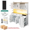 thumbnail image 6 of 72" Tall Kitchen Pantry Cabinet with 6 Side Door Shelves & Led Lights & Charge Station, 60" Wide Freestanding Farmhouse Cupboard with 7 Doors Storage,3 Drawer,3 Tier Storage Cart,Adjustable Shelves, 6 of 9