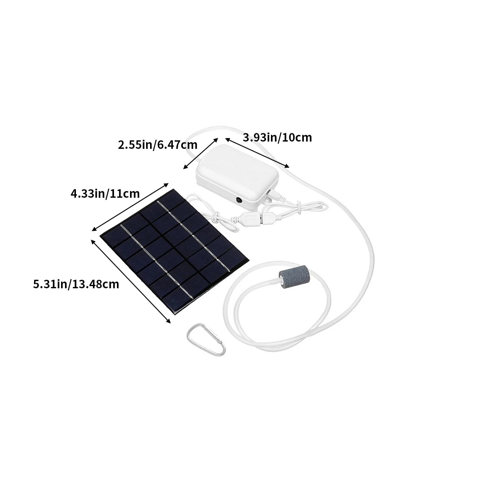 Solar Rechargeable Aquarium Oxygen Pump, 2W Monocrystalline Silicon Panel, 2000mAh Battery, Dual Air Outlet, Portable Lightweight, Outdoor Fishing Fish Pond Greenhouse Aerator