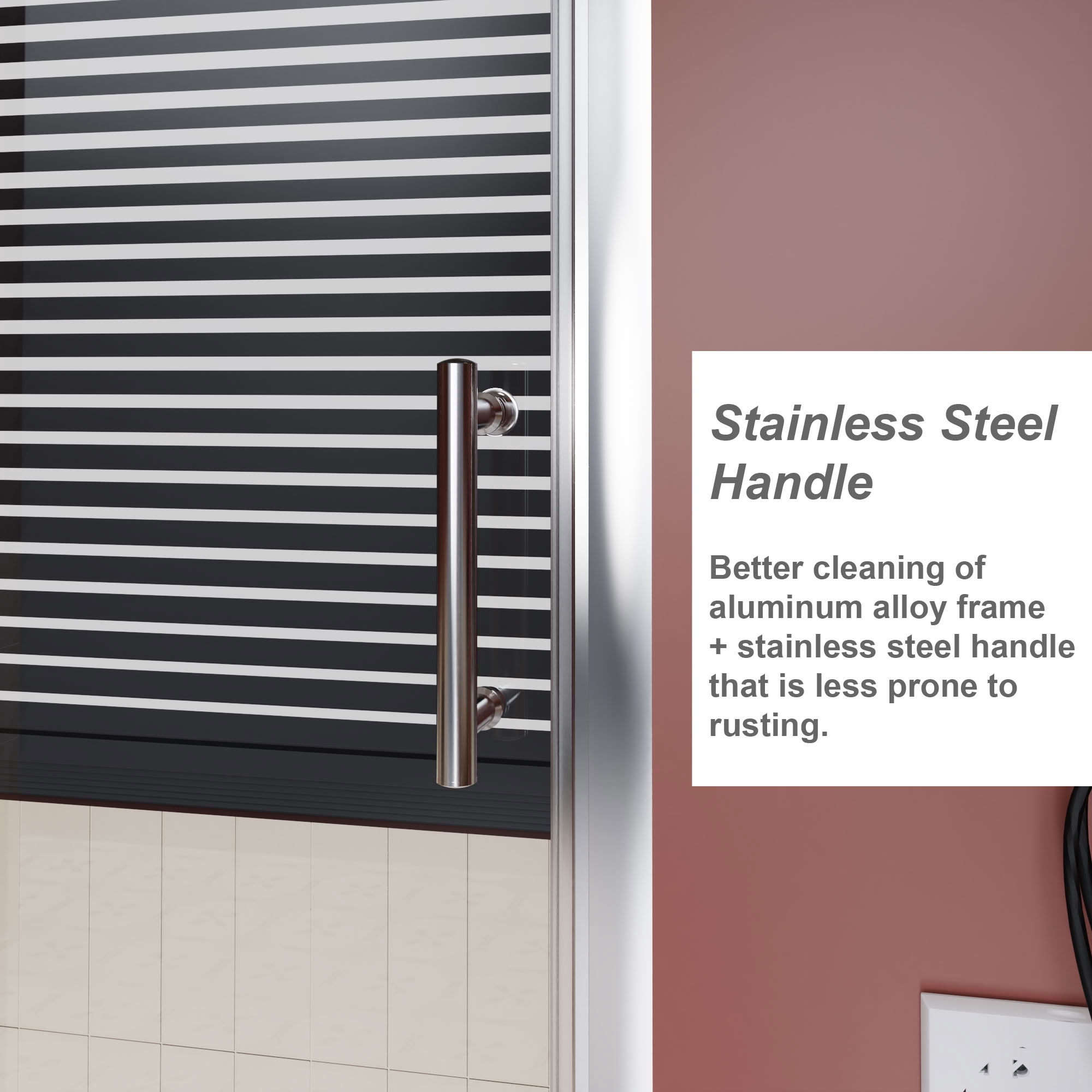 MAYEERTY Single Sliding Bathtub Door, 1/5" Tempered Glass with Stainless Steel Handle, Silent Sliding & Waterproof