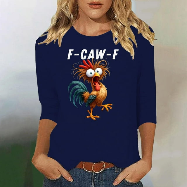 Ailaofu Hauts à Manches 3/4 pour Femmes Col Rond Ample Mignon T-Shirts d'Automne et d'Été Blouses Décontractées Imprimées Tunique