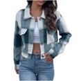 thumbnail image 2 of gbyLJF Women's Flannel Plaid Cropped Shacket Jacket Lapel Button Down Fall Fashion Woolen Crop Outerwear Casual Ladies Jackets, 2 of 6