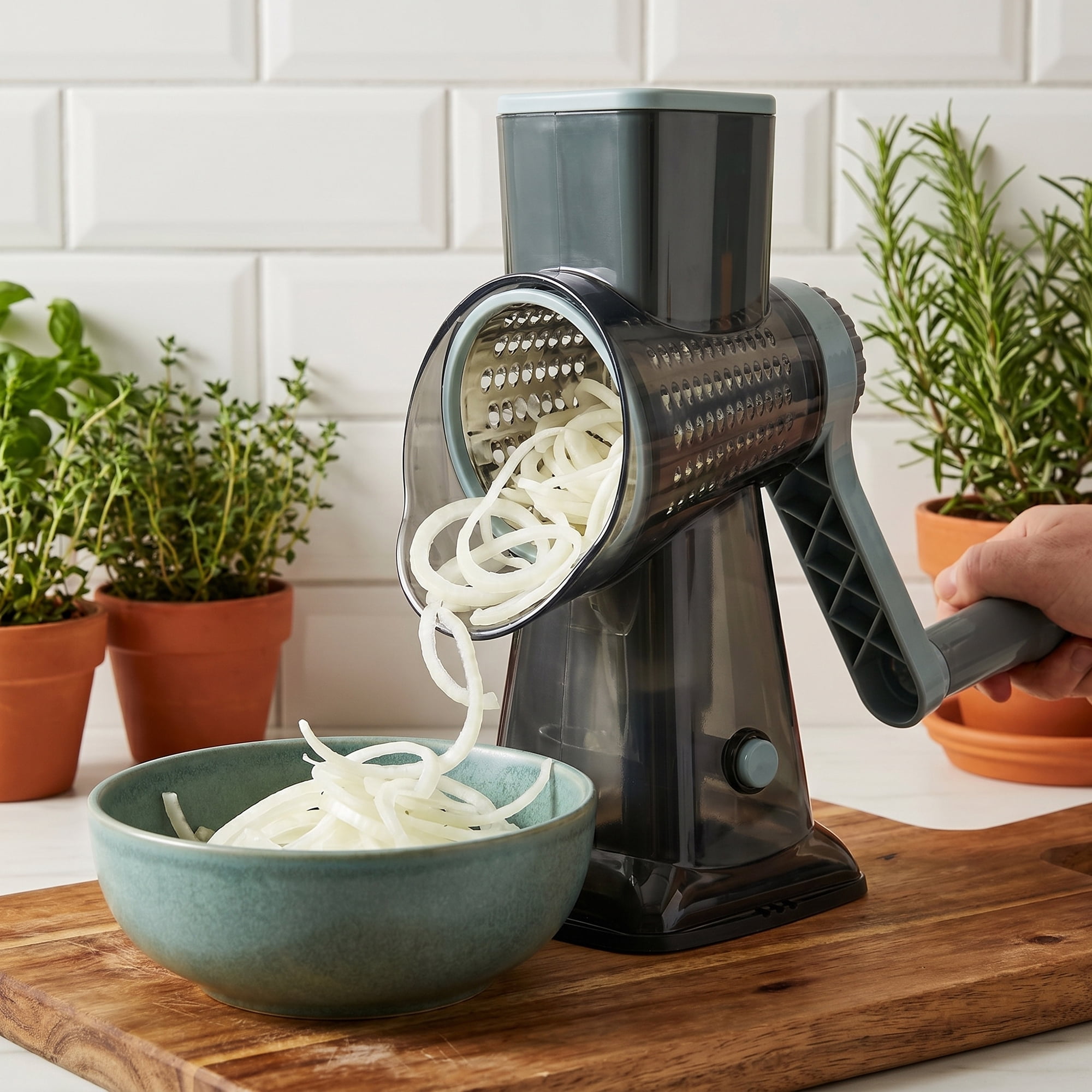 Unique Bargains 3-in-1 Rotary Vegetable Manual Slicer with Drums Blue 6.3x4.3x9.2in