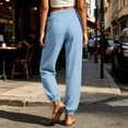 thumbnail image 6 of Women's Cotton Straight Leg Pants with Pockets, Mid Elastic Waist Casual Trousers, Pockets Solid Color Dressy Pants for Women, Casual Business Lounge Outdoor Wear, Capri Pants, 6 of 6