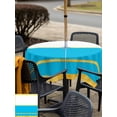 thumbnail image 5 of Outdoor Tablecloth with Umbrella Hole for Patio/Picnic/Party/Camping, Modern Blue Gold Waterproof Table Cloth Square Cover Washable, Minimalist Geometric Yellow Striped (60"x 60"), 5 of 8