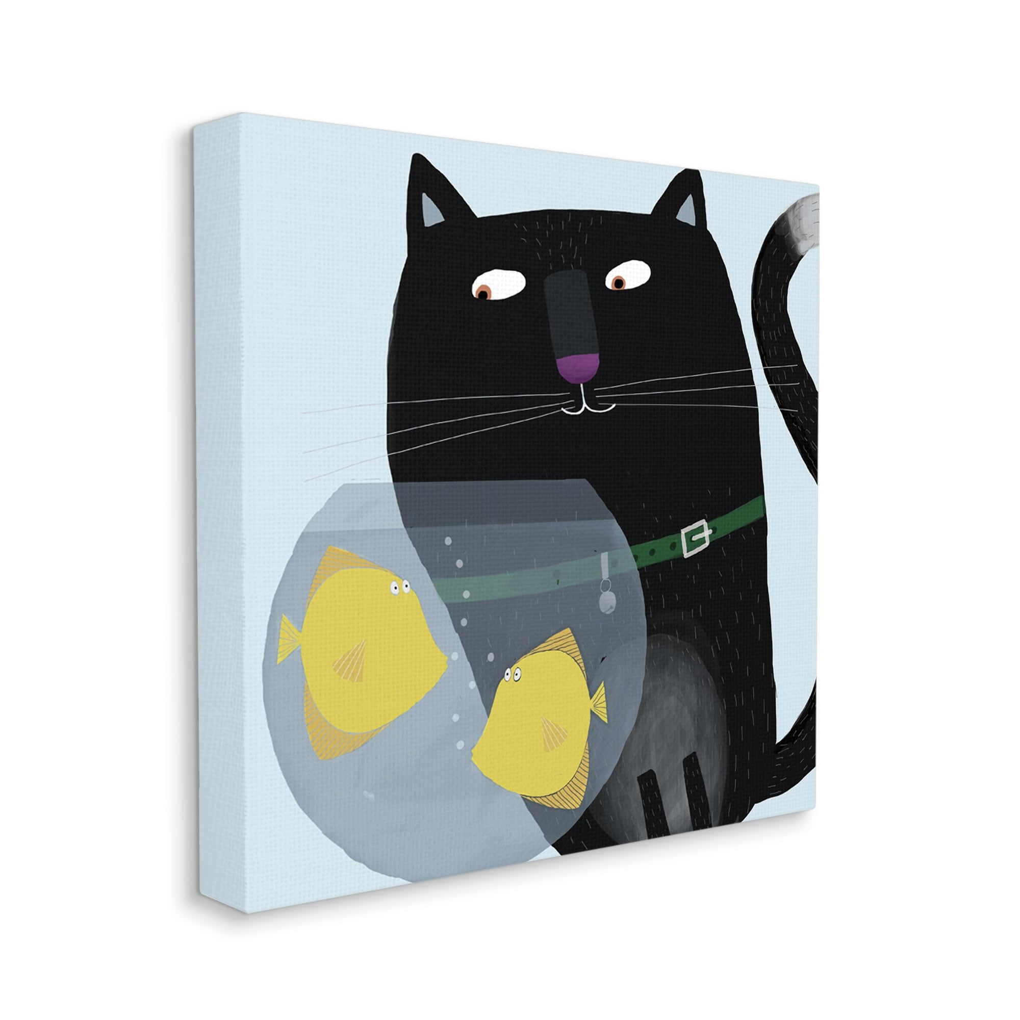 Stupell Industries Black Cat Eyeing Fish Bowl Animals & Insects Painting Gallery Wrapped Canvas Print Wall Art