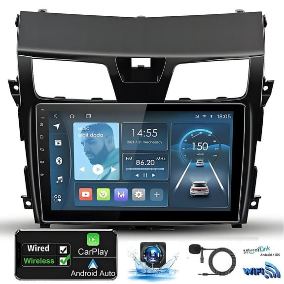 Eforcase Android Double Din Car Stereo for Nissan Altima 2013-2018 with Carplay 10.1'' Touchscreen Car Radio Support Bluetooth, WiFi, GPS, FM, SWC   Rear Camera