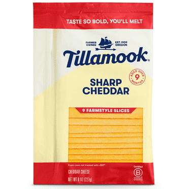 Tillamook Farmstyle Sharp Cheddar Cheese Slices, 9 Count, 8 oz
