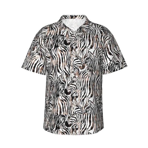 Balery Leopard And Zebra Camisas hawaianas de manga corta para hombre, camisas playeras de corte holgado, camisas de vacaciones con botones,X-Large