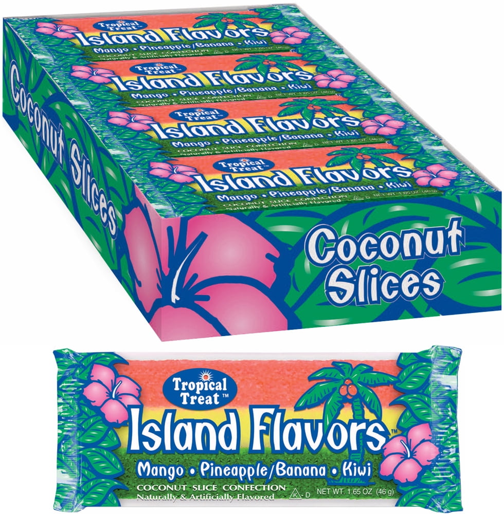 Island Flavors Coconut Slice Candy Bars (24 Mango, Pineapple/Banana and  Kiwi-striped coconut bars) 