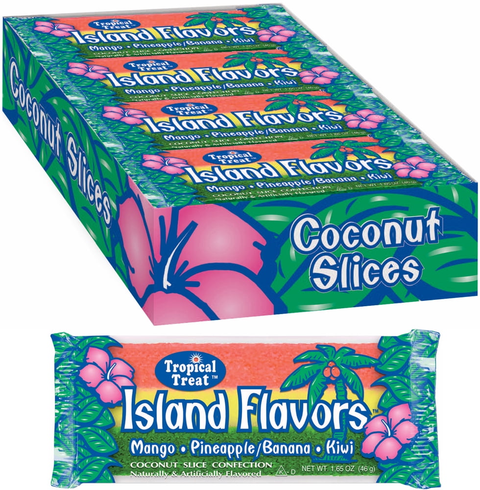 Island Flavors Coconut Slice Candy Bars (24 Mango, Pineapple/Banana and
