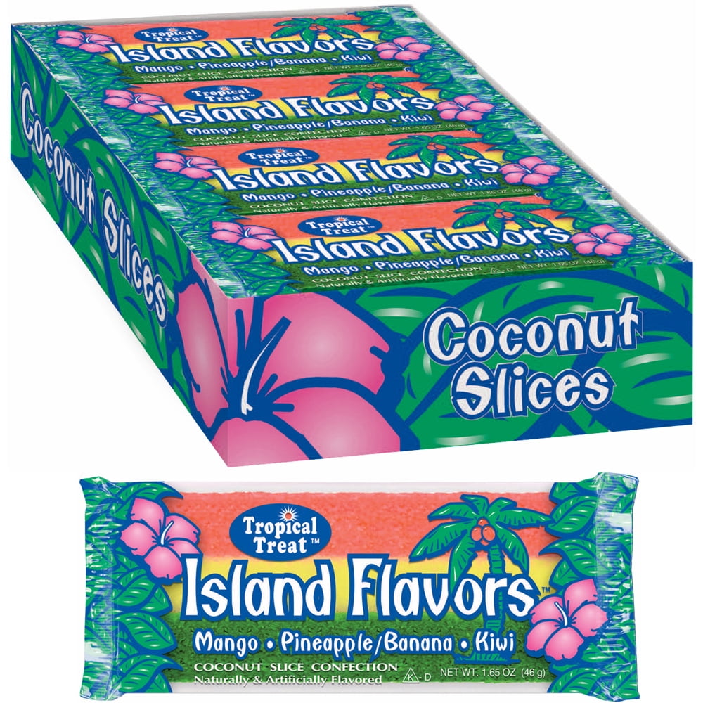 Island Flavors Coconut Slice Candy Bars (24 Mango, Pineapple/Banana and