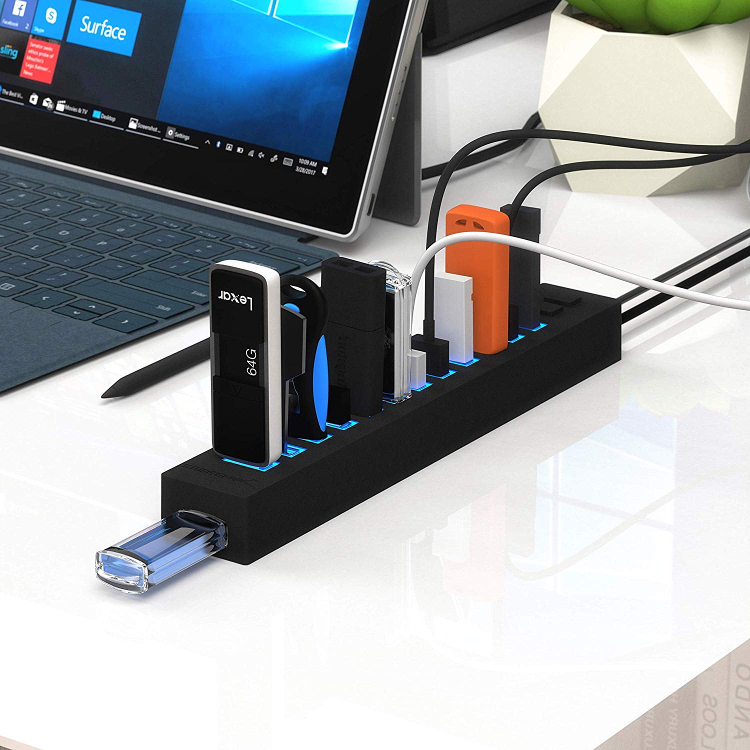 Sabrent 13 Port High Speed USB 2.0 Hub with Power Adapter And 2 Control Switches (HB-U14P)