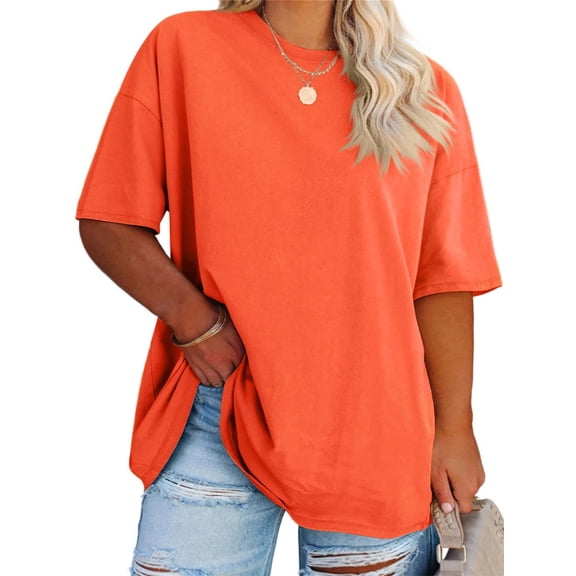 Summer Plus Size Women Solid Color Casual T-shirt Short Sleeve Crew Neck Tops