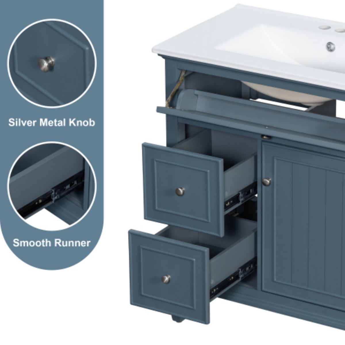 30" Bathroom Vanity with Sink, Modern Bathroom Cabinet with Ceramic Vanity Sink, Solid Wood & MDF Storage Cabinet with Flip Drawer, Adjustable Shelf, Blue Gray