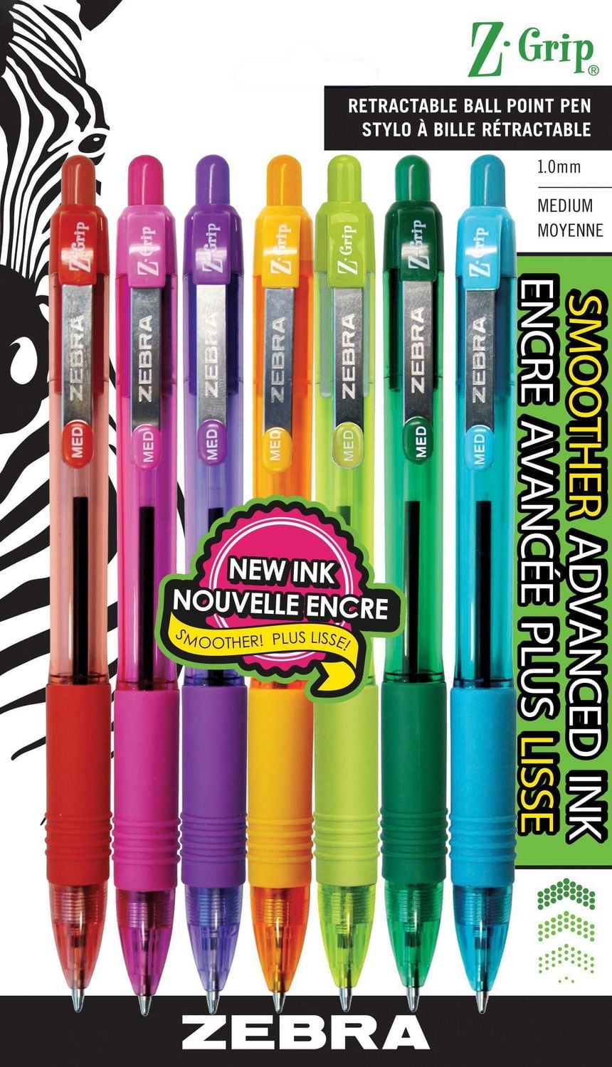ZEBRA Z-Grip Retractable Ballpoint Pens, Blue, Medium Point, 7Pk