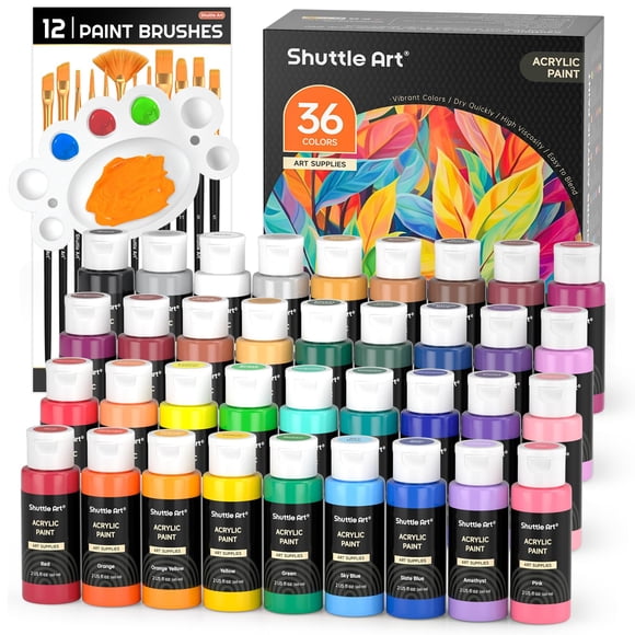 Shuttle Art Acrylic Paint Set, 36 Colors Acrylic Paint (2oz/Bottle) with Brushes & Palette, Rich Pigments Non-toxic Paint for Artists & Adults, Art S