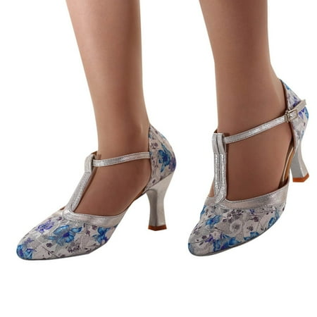Oyedens Dance Shoes for Women Vintage T Strap Kitten High Heels Ballroom Latin Ballet Dress Shoes