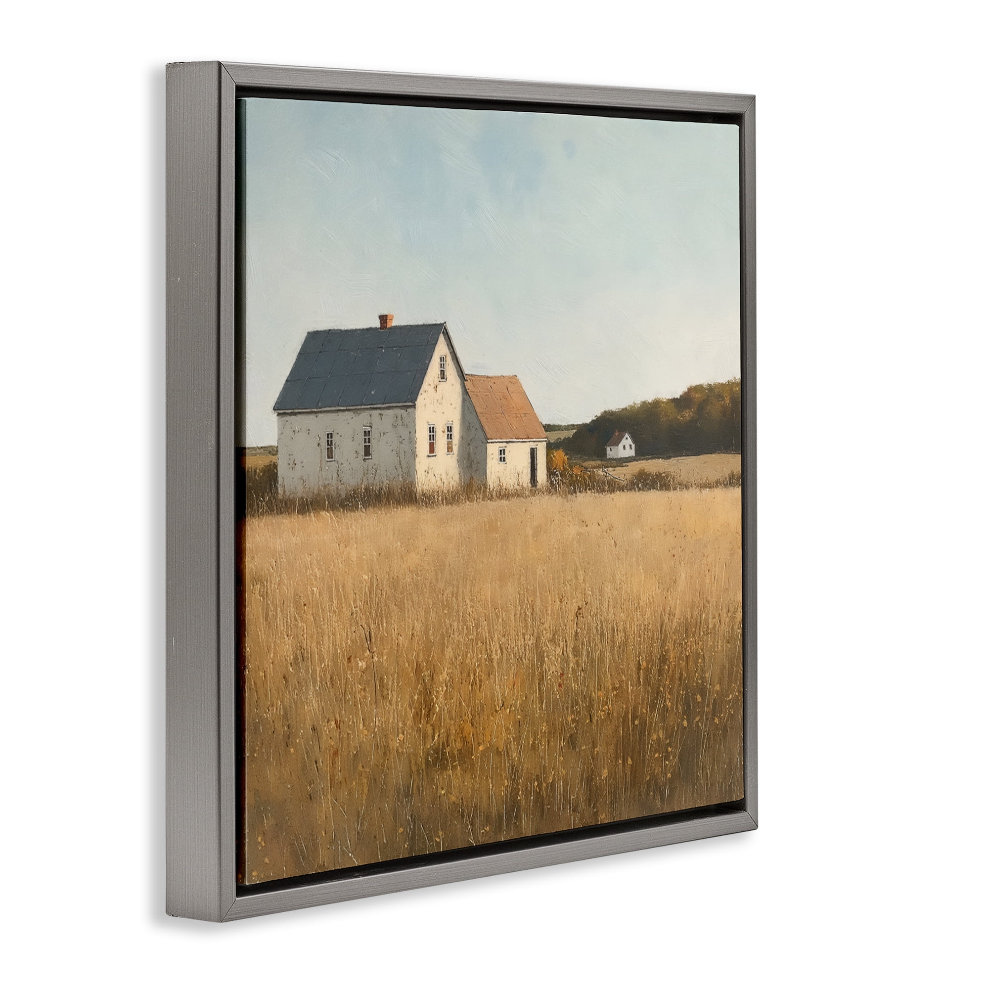 Stupell Industries Clear Sky over Barn Landscape & Nature Painting Gray Floater Framed Canvas Art Print Wall Art, 25 x 25