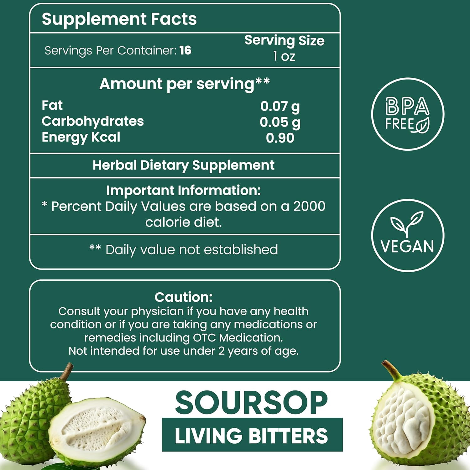 Herboganic Soursop Living Bitters - Natural 16 Ounces