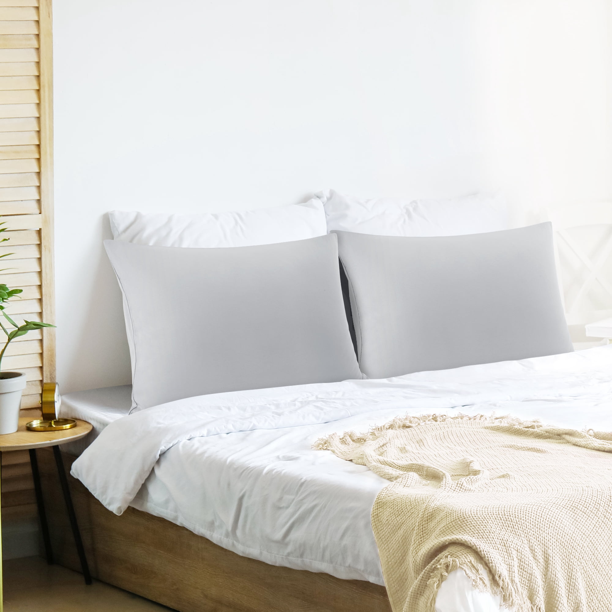 Unique Bargains 2Pc Breathable Zipper Closure Pillowcases Light Gray Standard