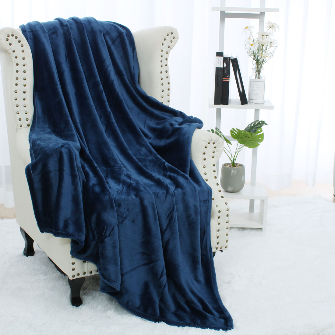 Fleece Throw Blanket for Couch Soft Warm Sofa Throw,Navy Blue,50" x 60