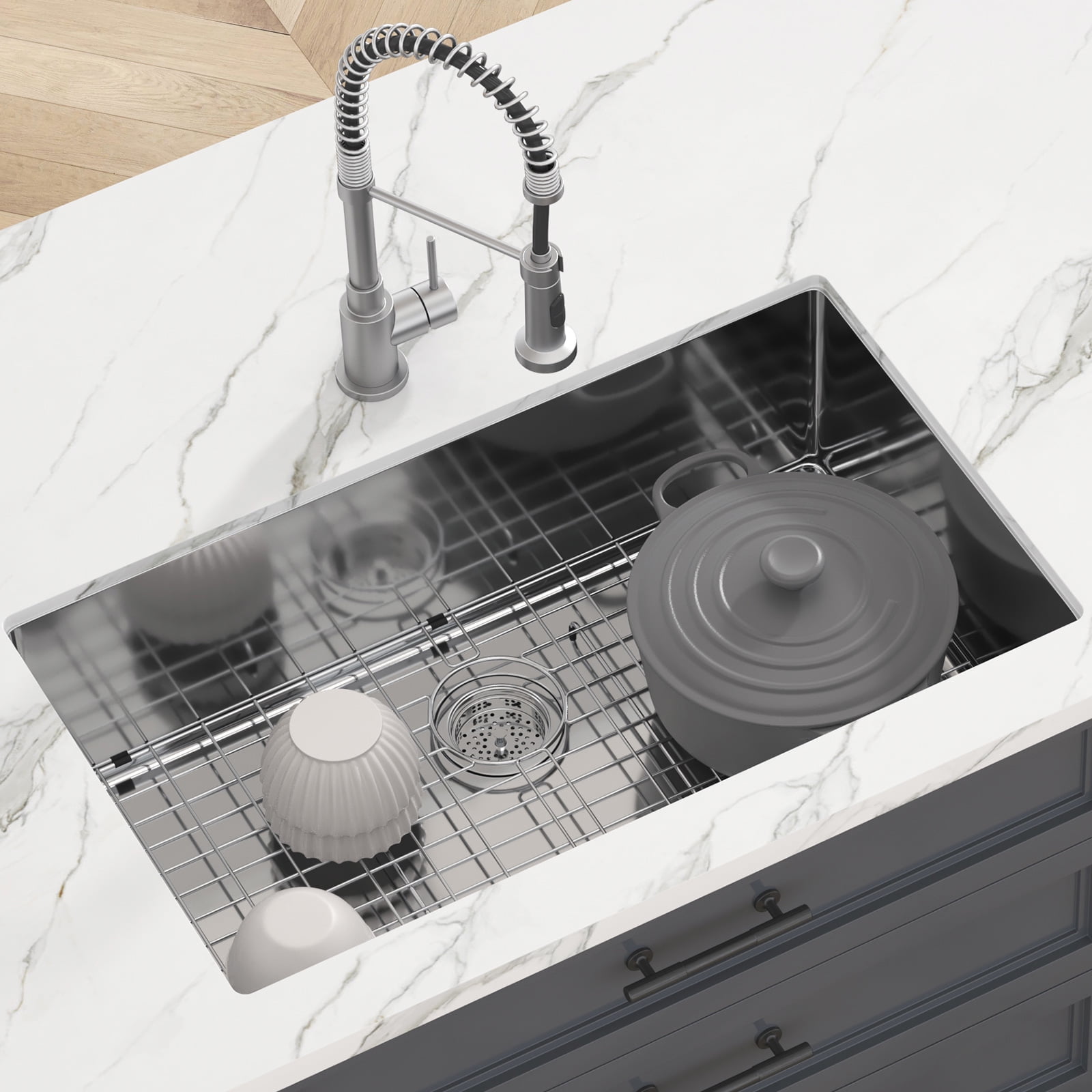 KFFKFF 32" Undermount Kitchen Sink Single Bowl Basin Stainless Steel Kitchen Bar