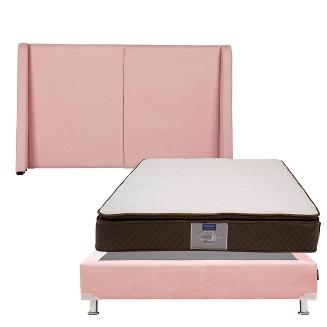 Colchón Matrimonial Restonic Nautilus + Box Base Cama + Cabecera Milan Rosa