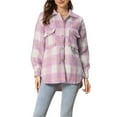 thumbnail image 1 of INSPIRE CHIC Women's Plaid Two Pockets Button Front Closure Jacket Purple 2XL, 1 of 5