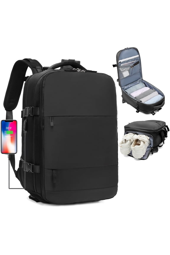 Travel Backpack for Men, College Bookbag, Flight Approved Carry on Backpack Fits 15.6" Laptop, Black