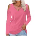thumbnail image 2 of Black and Friday Clothing Sales Idoravan Long Sleeve Shirts for Women Winter Women's Solid Off Shoulder Fashion Long Sleeve Top Pink S, 2 of 4