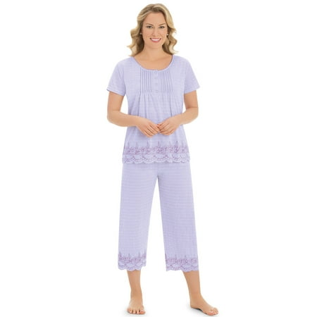 

Collections Etc Women s Embroidered Border Pajama Set Lilac X-Large