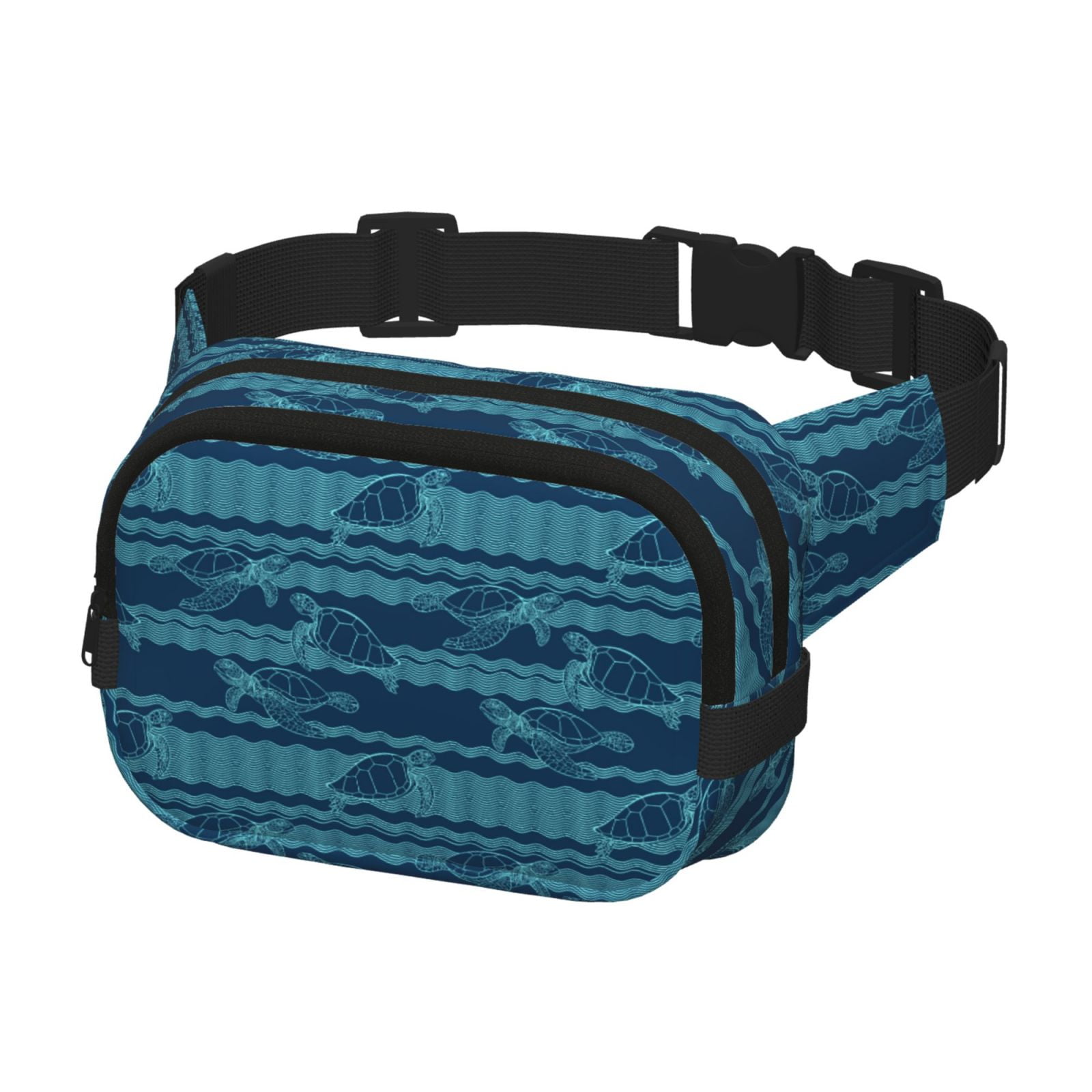 Picia Turtles and Waves Print Square Double-Layer Waist Bag Mini Adjustable Waist Belt Bag Exercise Running Travel Hiking