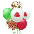 thumbnail image 1 of Globo de látex de sandía de 12 pulgadas con forma de fruta de verano para decoración de fiesta hawaiana (3 globos de melón + 6 globos de color sólido + 3 globos de lentejuelas + 2 cintas), 1 of 6