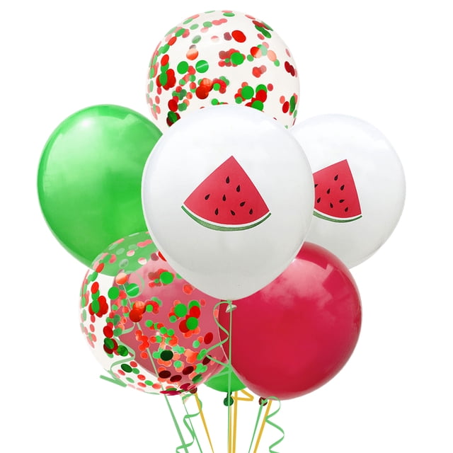 Globo de látex de sandía de 12 pulgadas con forma de fruta de verano para decoración de fiesta hawaiana (3 globos de melón + 6 globos de color sólido + 3 globos de lentejuelas + 2 cintas)