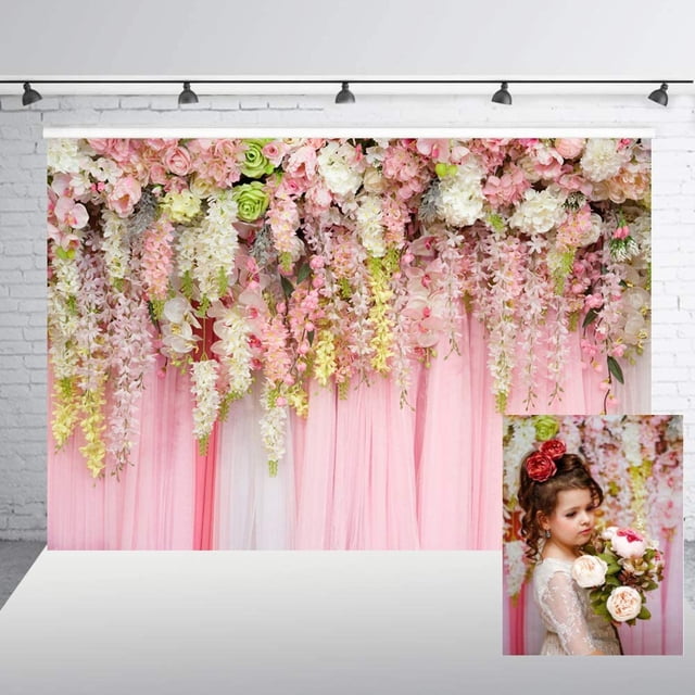 Rideau Mural Fleurs Roses 2.2x1.5m Décorations de Mariage pour Fête Fond Photo Table de Dessert Nuptiale