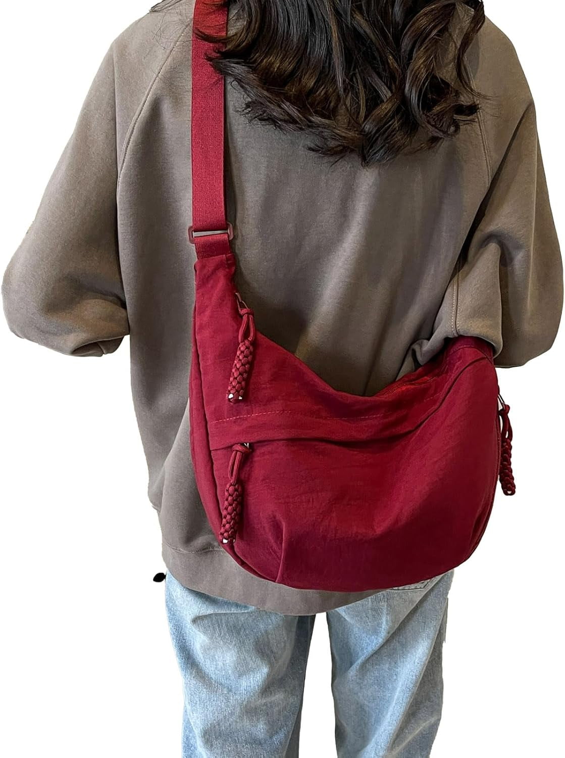 Crescent Bag for Women Men Nylon Crossbody Bags Multi-Pocket Sling Bag Roomy Hobo Bags Moon Bag Slouchy Dumpling Bag