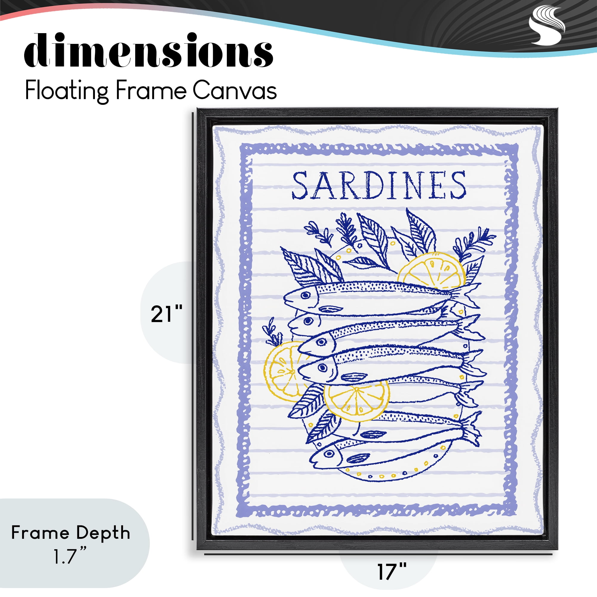 Stupell Industries Sardines Pile with Lemons Black Framed Floater Canvas Wall Art, design by Creative Studio