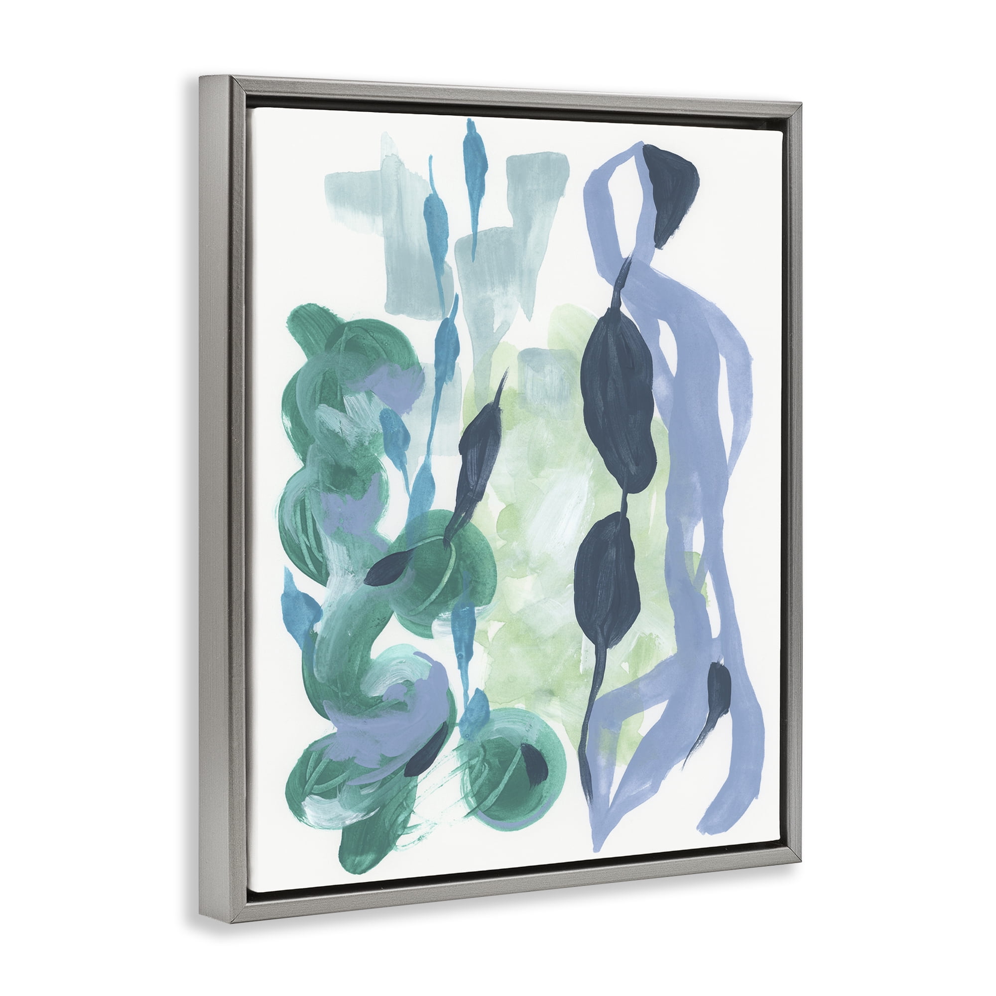 Stupell Industries Vegetative Paint Shapes Abstract Painting Gray Floater Framed Canvas Art Print Wall Art, 17 x 21