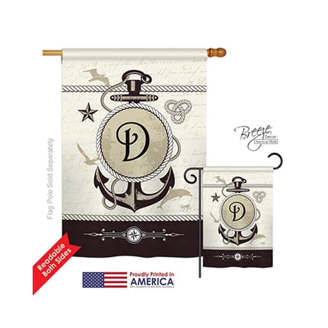 Nautical D Monogram 2-Sided Vertical Impression House Flag - 28 x 40 in.